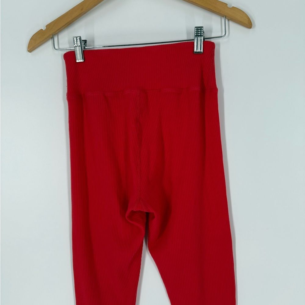 Year of Ours 9 to 5 Ribbed Slit Hem Legging in Red | Small - Picture 9 of 9